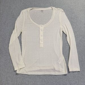 Kate Spade Saturday Ivory Long Sleeve Henley Knit Thermal‎ Fitted T-Shirt XS